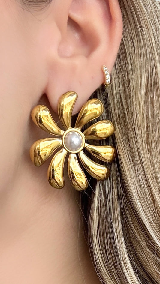 Aretes flor perla